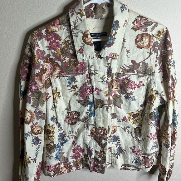 Saint Tropez West Women's White Floral Linen Blend Blouse Size 1X - Picture 10 of 11